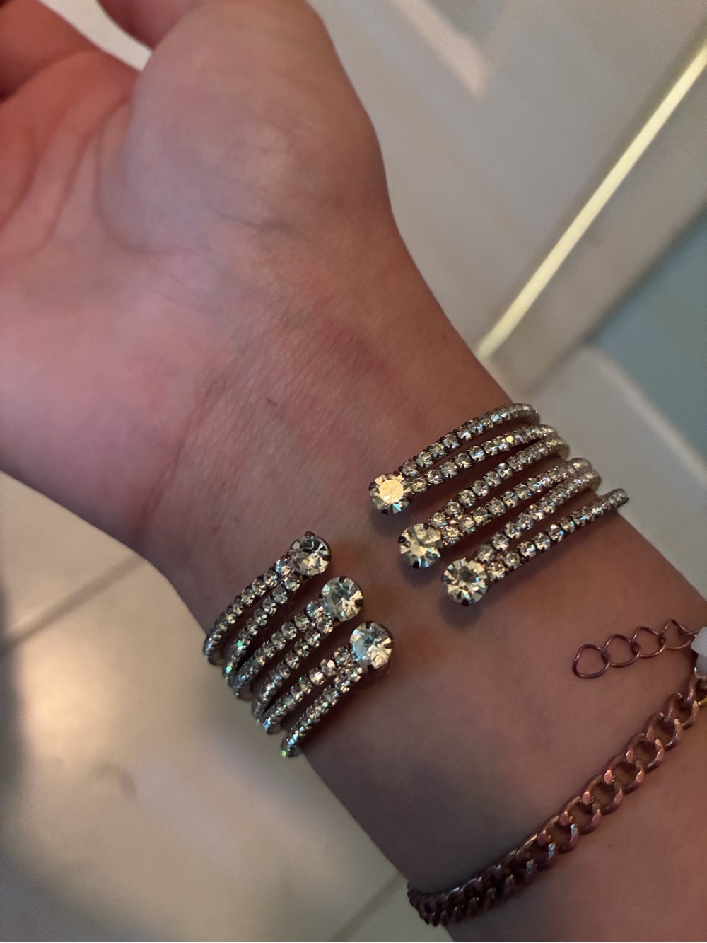 Multi-Row Rhinestone Open Cuff Bracelet - Picture 7 of 7